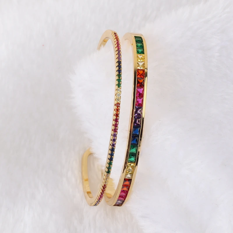 DoubleLayerCuffBangleBraceletGoldColorCopperMultiColorRainbowBanglesforWomenGirls
