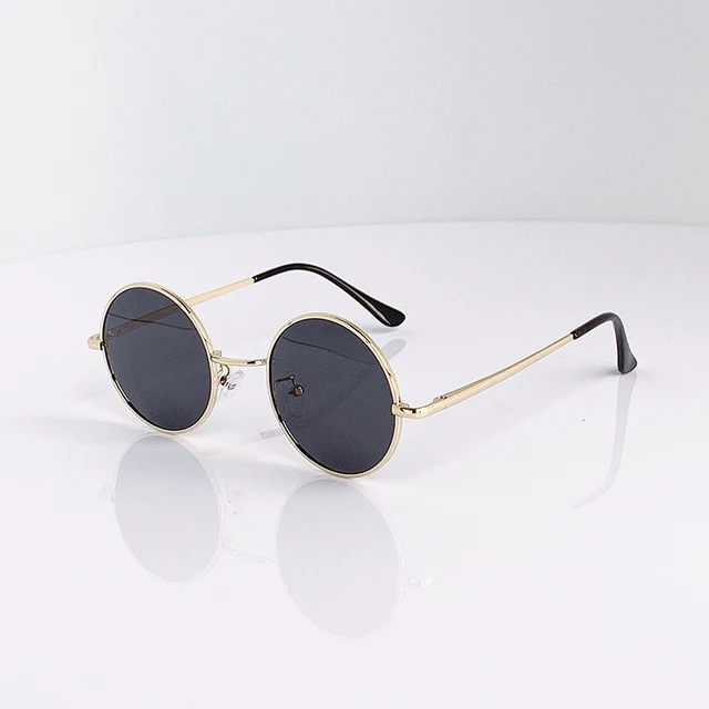 Retro Vintage Round Polarized Sunglasses Men Brand Designer Sun Glasses Women Alloy Metal Frame Black Lens Eyewear Driving UV400 C4 Gold Gray
