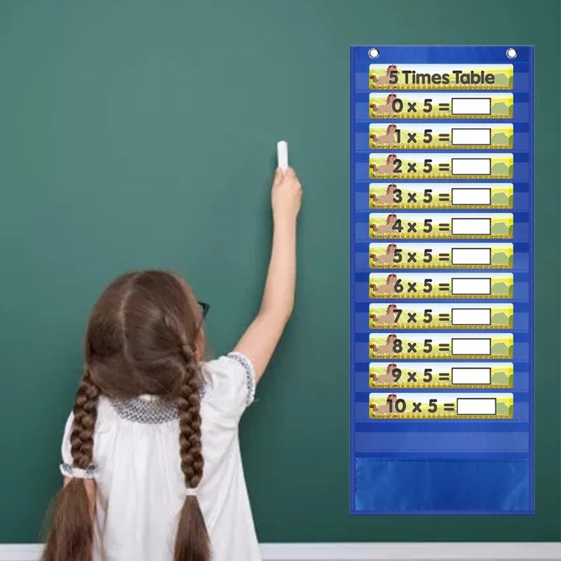 Hanging Wall File Organizer Heavy Duty Storage Pocket Chart 13 Clear Pocket 1 Tool Pocket 88pcs Reusable Erasable Cards