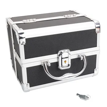 

Cosmetic Storage Bag/Box/Case Makeup Organizer Portable Diamond Texture Aluminum with Mirror&Key Black[US-Stock]
