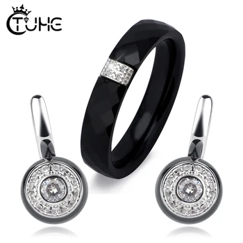 

Fashion Jewelry Sets for Women Round Cubic Zircon Hypoallergenic Ceramic Rings Earrings Jewelry Sets Christmas Gift Jewelry