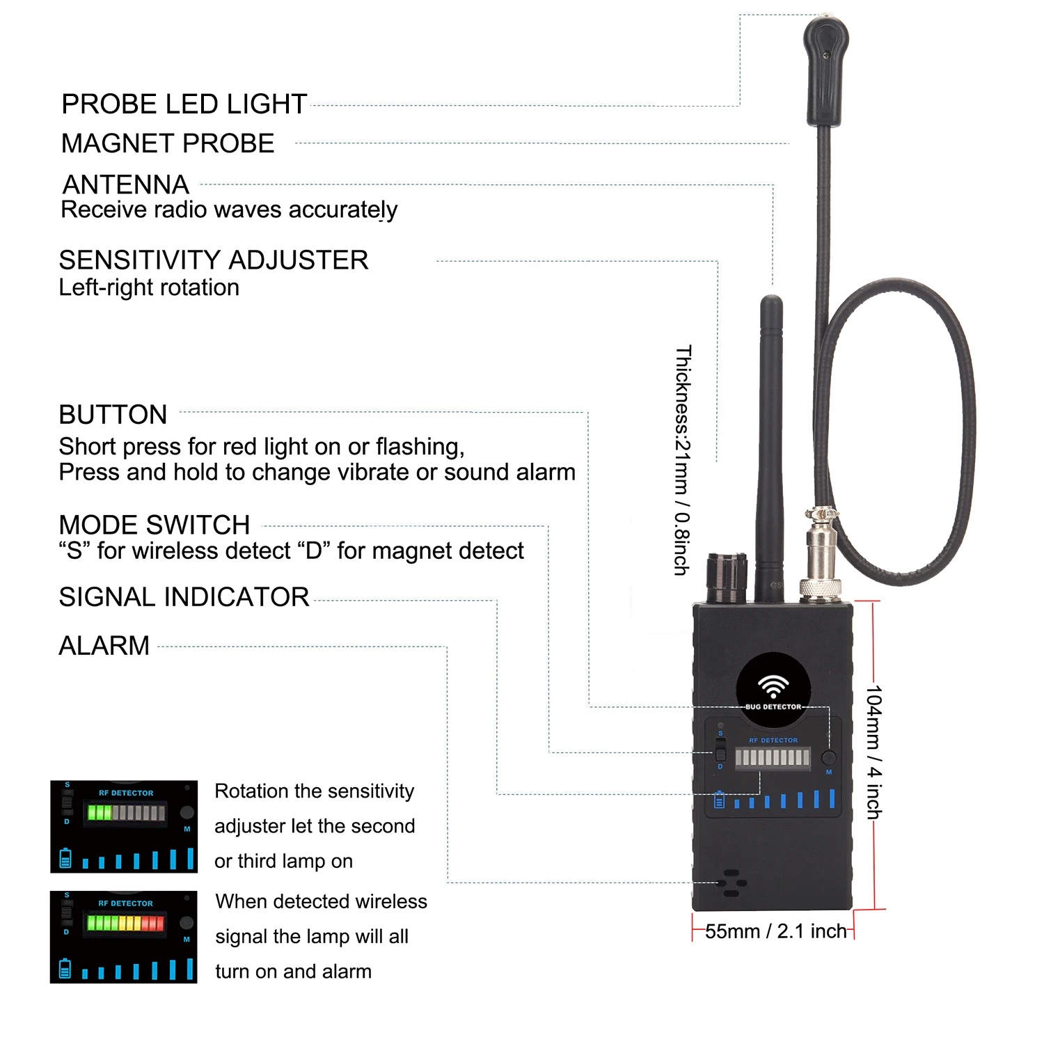 Upgrade Anti Spy RF Detector,High Sensitivity Wireless Hidden Camera Detect Bug GPS Tracking GSM Audio Listening Device Finder