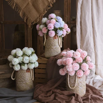 

Original simulation flower design double head chrysanthemum seaweed basket flower arrangement set home soft outfit shop window decoration