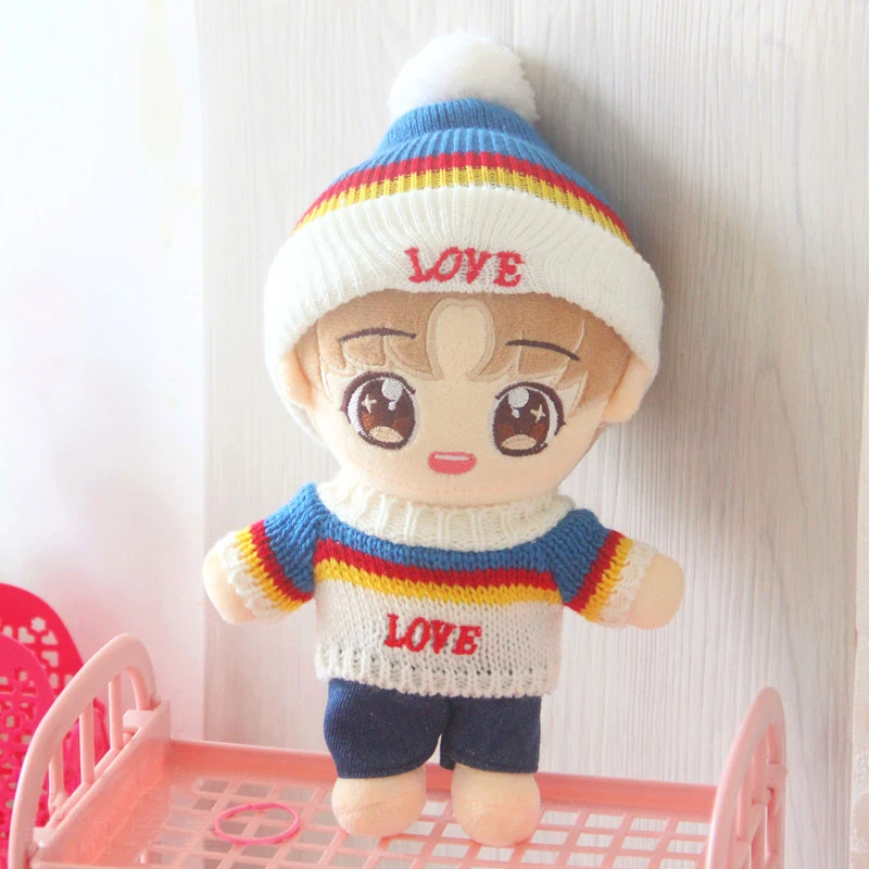 20 см плюшевый Kpop EXO Одежда для кукол наряд свитер с надписью «Love» топ брюки шапка шляпа для чучела куклы игрушки куклы аксессуары