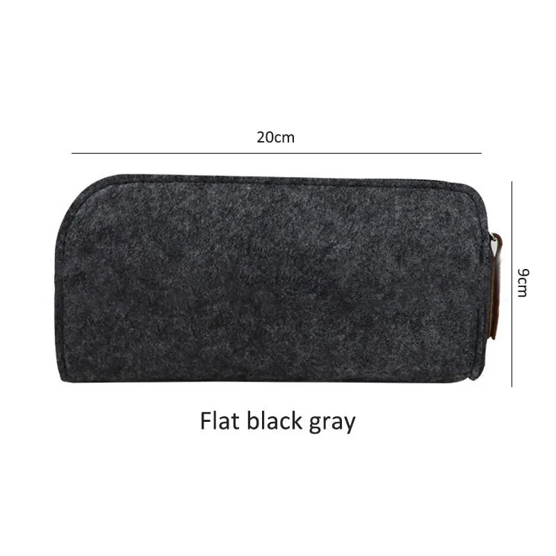 Flat black gray Пенал на молнии, сумка для карандашей из фетровой ткани, портативные школьные офисные принадлежности, кошельки канцелярские сумки для макияжа - Цвет: Flat black gray