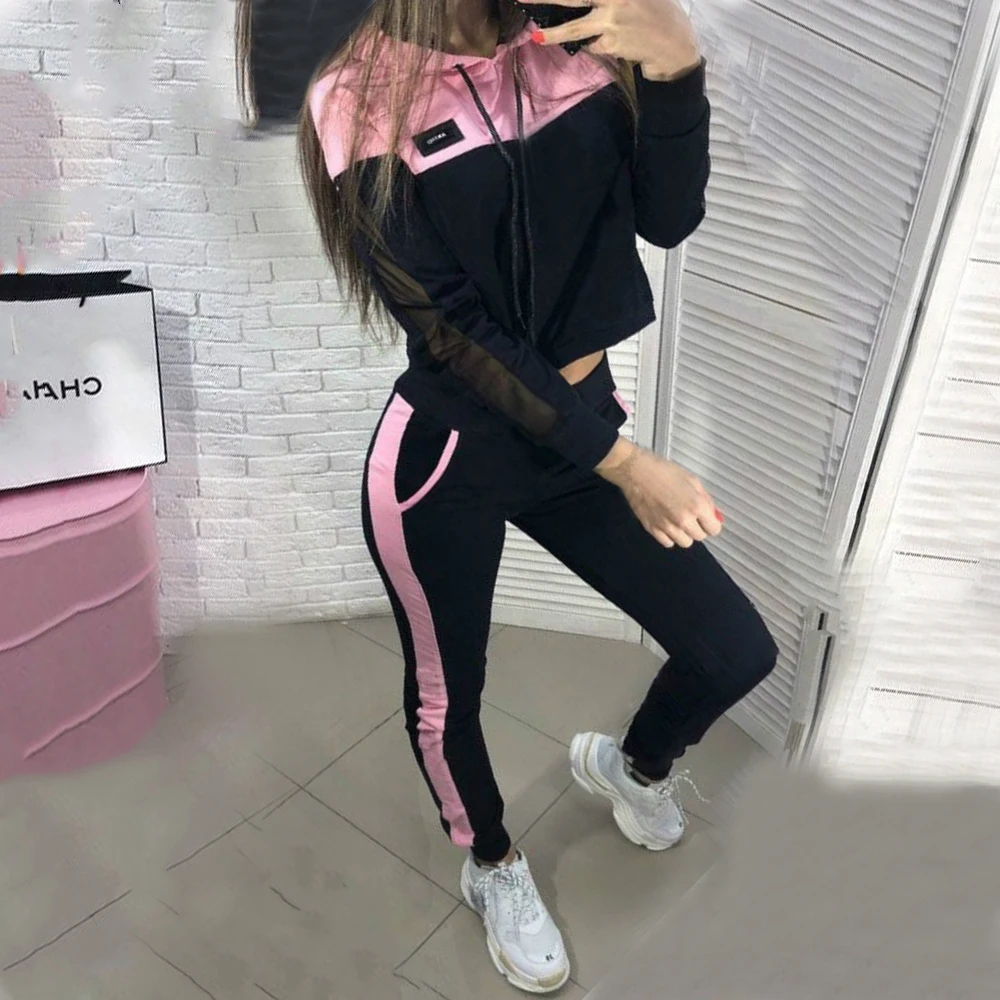 

2019 Autumn Casual Two Piece Set Womens Tracksuits Women Solid Color Hooded Sweatshirt And Pant Female Sportsuit Plus Size S-2XL