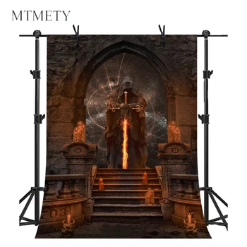 

MTMETY Medieval Castle Backdrop Candle Castle Devil Ghost Photography Background for Halloween Party Photo Booth Props x-28