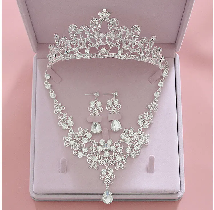 Fig Ever Girl Bling невесты аксессуары для волос диадемы, серьги ожерелье свадебные наборы - Окраска металла: Fig