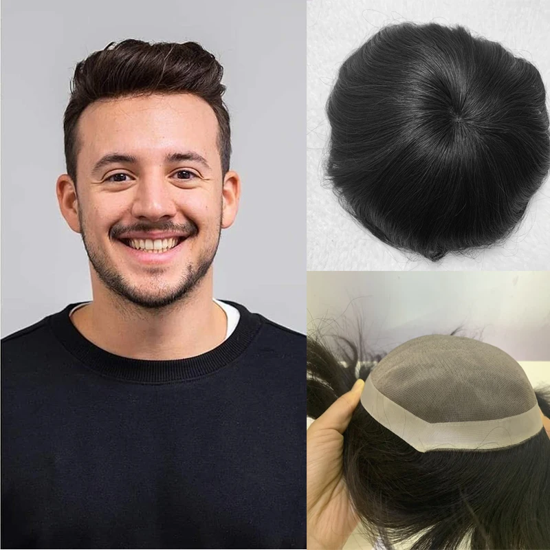 6 inch European Remy Human Hair Men Wig with Natural Hairline Toupee