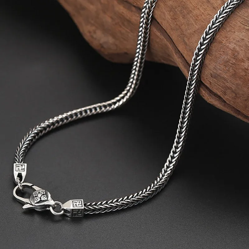 S925 sterling silver foxtail chain jewelry Thai handmade square