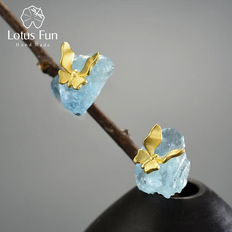 Женские серьги-гвоздики в виде бабочки Lotus Fun серьги из серебра 925 пробы с камнями