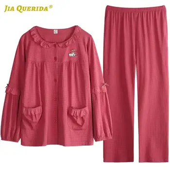 

Loungewear New Soft Long Sleeve Long Pants Sleepwear Fashion Style Casual Style Pyjamas Woman Spring Autumn Ladies Pajama Woman