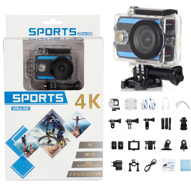

Ultra HD 4K Action Camera WIFI 2.0" Screen 4K Sports Camera 12MP 170 Wide Angel Lens Mini Helmet 30M Waterproof Sports DV Camera