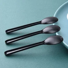 Портативная Прозрачная Черная одноразовая ложка пластиковая одноразовая ложка кухонная посуда 100 шт