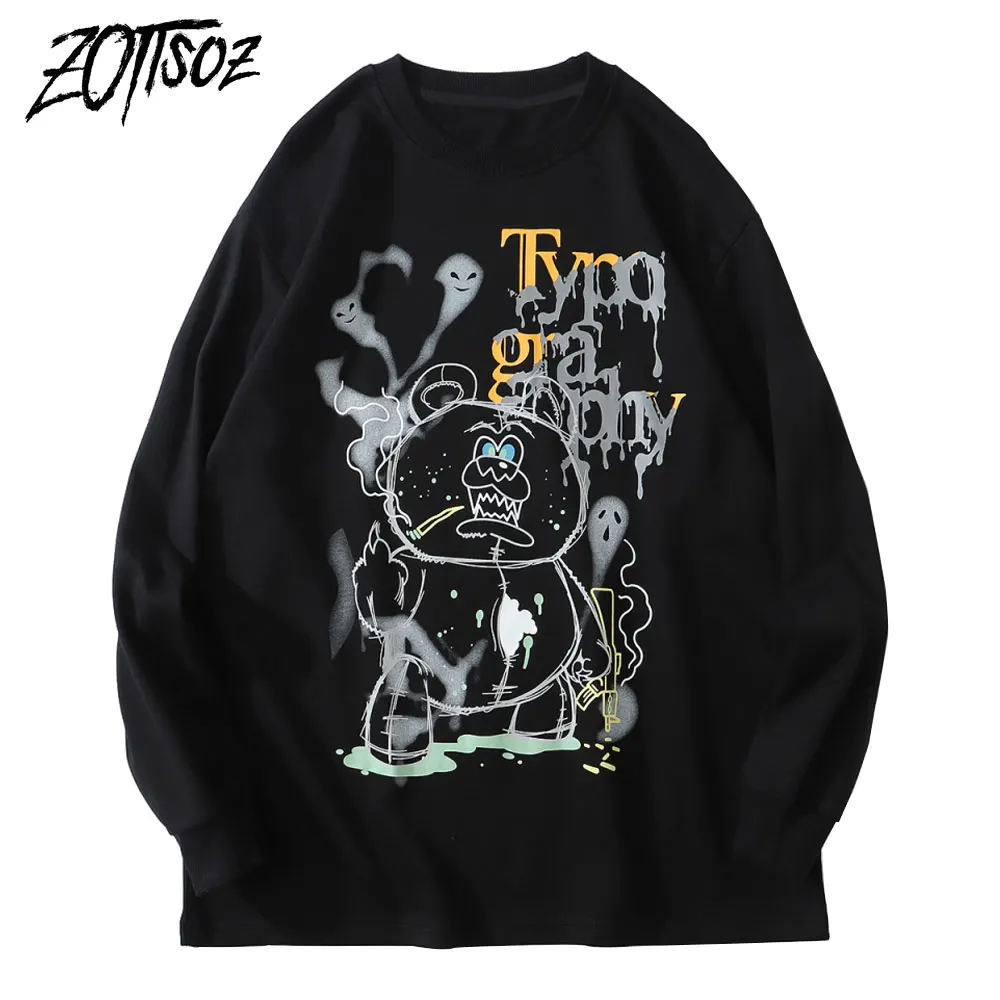 

Sweatshirts Japanese Style Streetwear Harajuku Anime Cartoon Bear Print Pullover Hoodies Hip Hop Fashion Casual Street Coat Tops