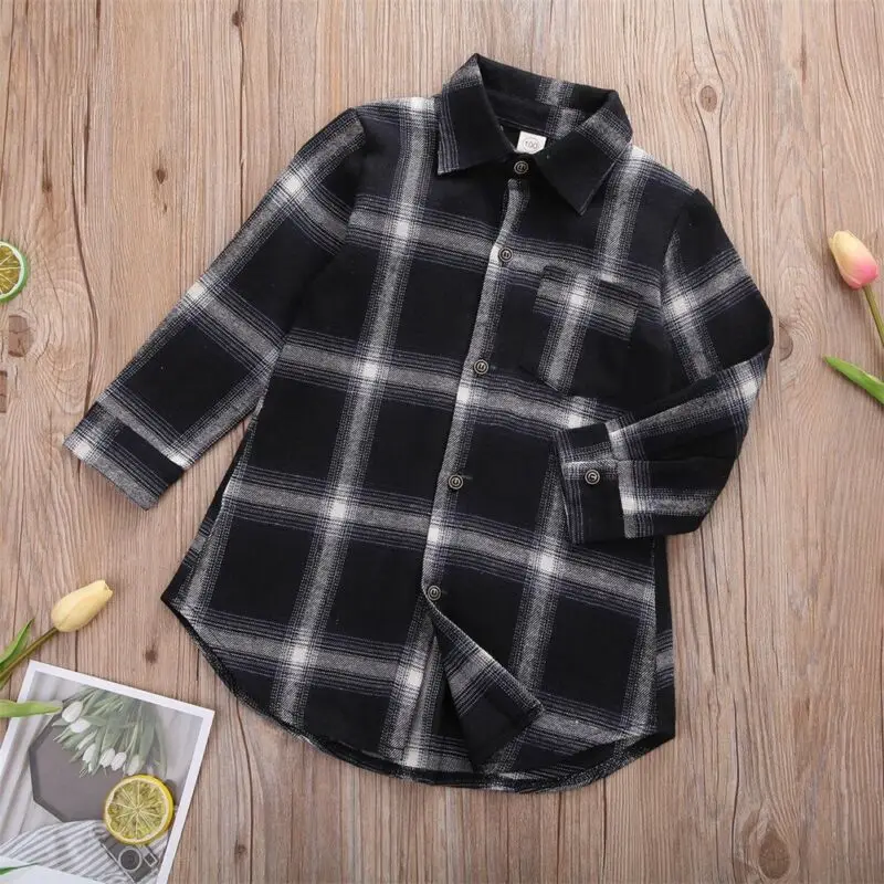 UK Stock Kids Baby Boys Girls Clothes Plaid Blouse Check Long Sleeve Button Down Shirt Tops Autumn Shirt 1-7Y