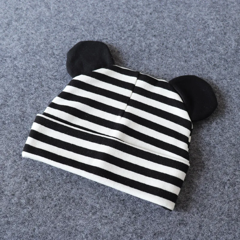 Детская шапка с ушками, хлопковые теплые аксессуары для новорожденных, осенне-зимняя шапка для маленьких девочек и мальчиков, шапка для малышей, шапка для девочек - Цвет: style1 stripe