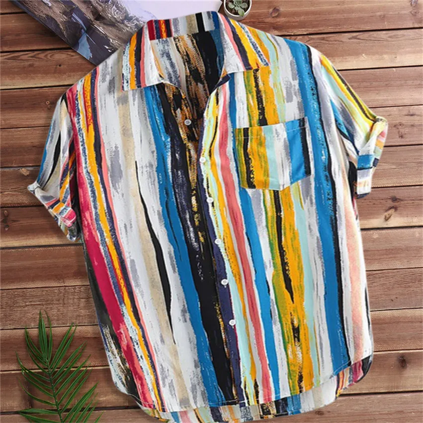 Pocket Shirt Men Summer Short Sleeve Top 2019 Striped Shirts Multicolor Top Men Loose Shirts Blouse Casual Beach shirt Pocket Shirt Men Summer Short Sleeve Top 2019 Striped Shirts Multicolor Top Men Loose Shirts Blouse Casual Beach shirt