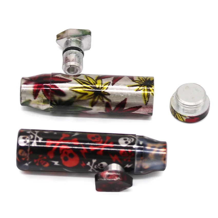1PCS New Arrival Metal Aluminum 50mm Weed Leaf Snuff Bottle With A Floral Cartridge Snuff Bullent Accessories