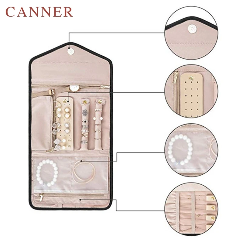 Модный Дорожный органайзер для бижутерии рулон складной чехол для ювелирных изделий для путешествий кольца ожерелья браслеты органайзер для сережек сумка