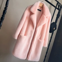  HStar Women Mink Faux Fur Coat Solid Female Turn Down Collar Winter Warm Fake Fur Lady Coat Casual Jacket 