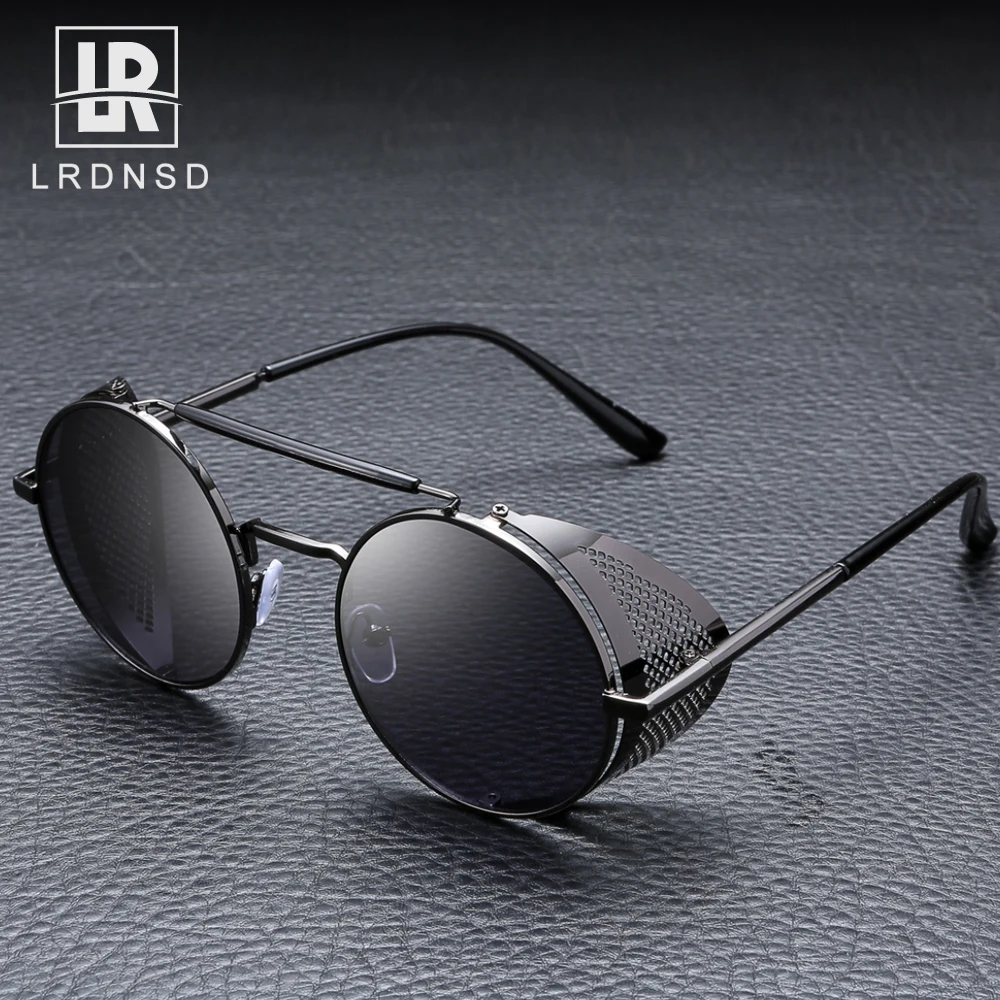 

LRDNSD Metal Round Steampunk Sunglasses Men Women Glasses Brand Designer Retro Frame Vintage UV400