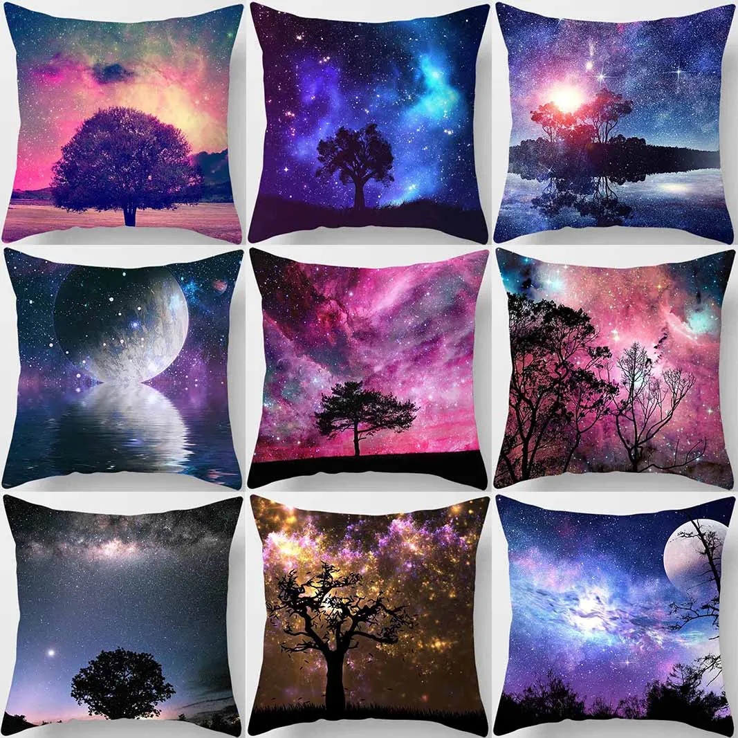 Fashion starry sky tree shadow color home decoration printing pillowcase sofa car cushion cover office | Дом и сад