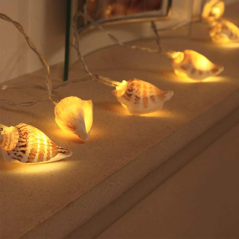 Lamp Beads Mediterranean Style LED Shell String Lights Natural Conch Home Wall Hangings Marine Decorative Pendants TLSM | Дом и сад