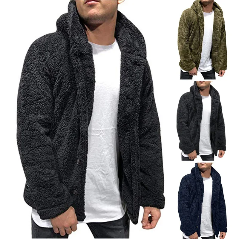 jacket Mens Fluffy Hoodie Sweaters Jacket Men Autumn Winter Warm Fleece Cardigan With Buttons Fashion Casual Teddy Coat | Мужская одежда