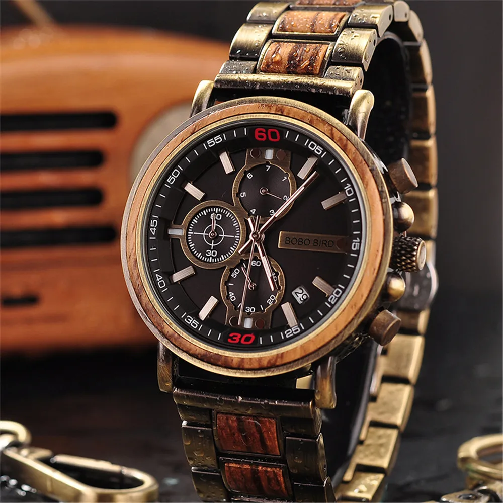 Relojes hombre BOBOBIRD мужские деревянные часы с хронографом Роскошные Кварцевые наручные часы с подарочной коробкой reloj hombre V-T07