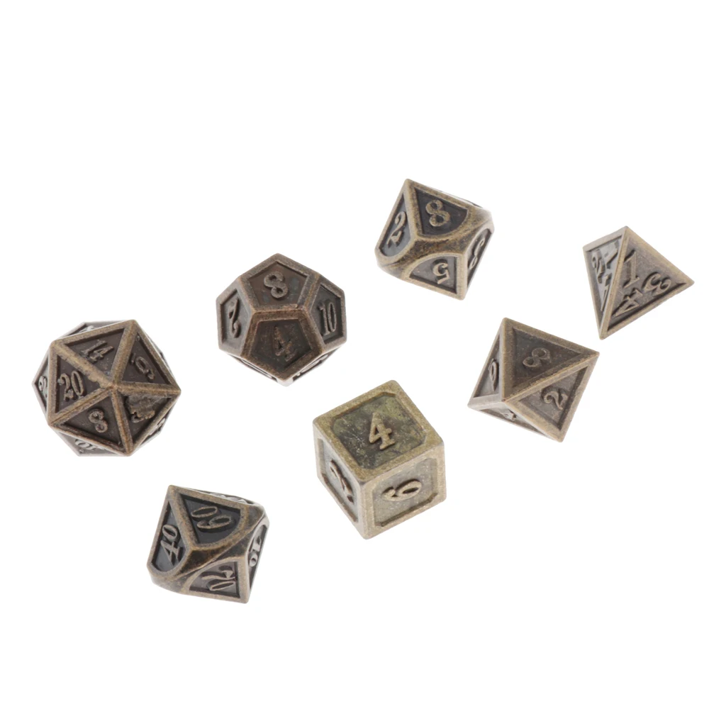 7pcs Dice Role Playing Games D4 D6 D8 D10 * 2 D12 D20 Polyhedral Noctilucent Metal