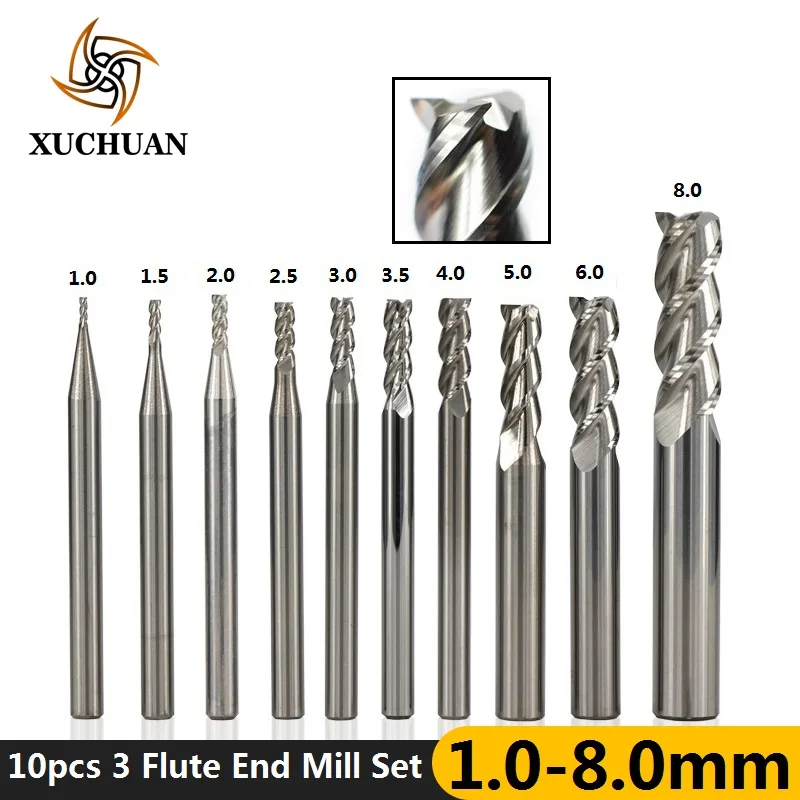 

10pcs 3Flute End Mill For Aluminum Cutting CNC Router Bit Carbide Milling Cutter 1 1.5 2 2.5 3 3.5 4 5 6 8mm