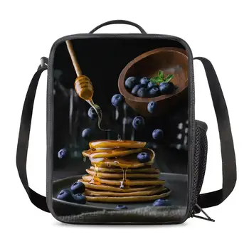 

THIKIN Personalized Honey and Blueberries 3D Print Lunch Bags for Women Teenager Cool Food Pattern Lunchbag Foods Box Lancheira