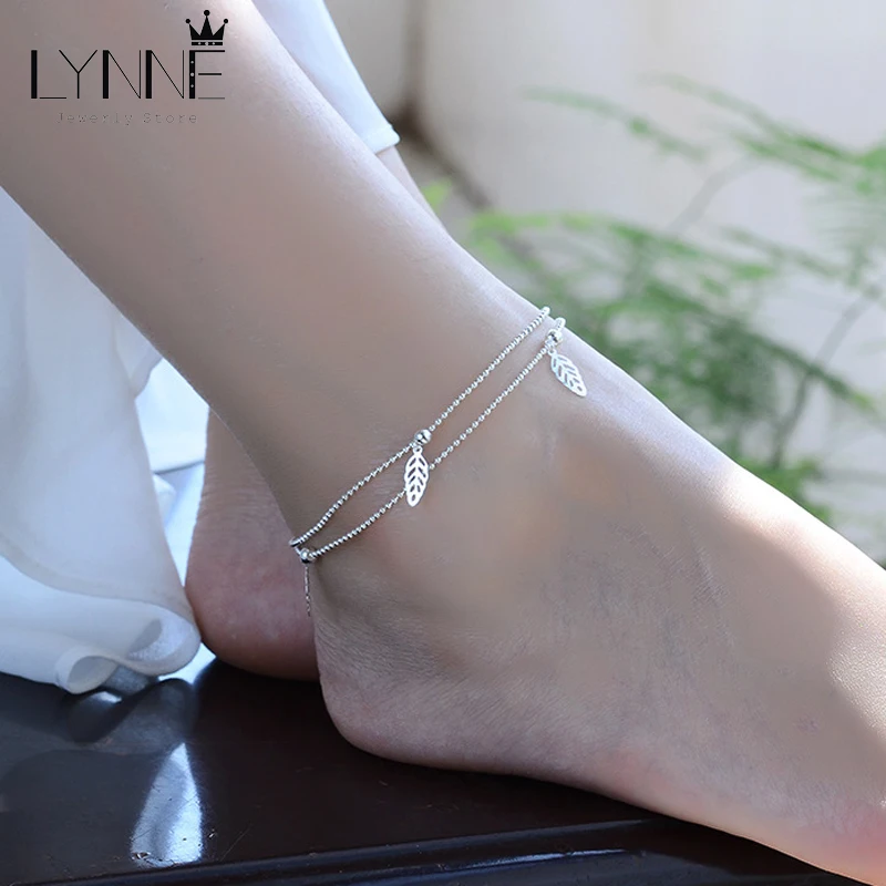 925 Sterling Silver Star Pendants Anklets Ladies Jewelry Double Layer Small Bead Chain Leaves Beach Anklet Bracelets anklet bracelets silver anklets ankle chain