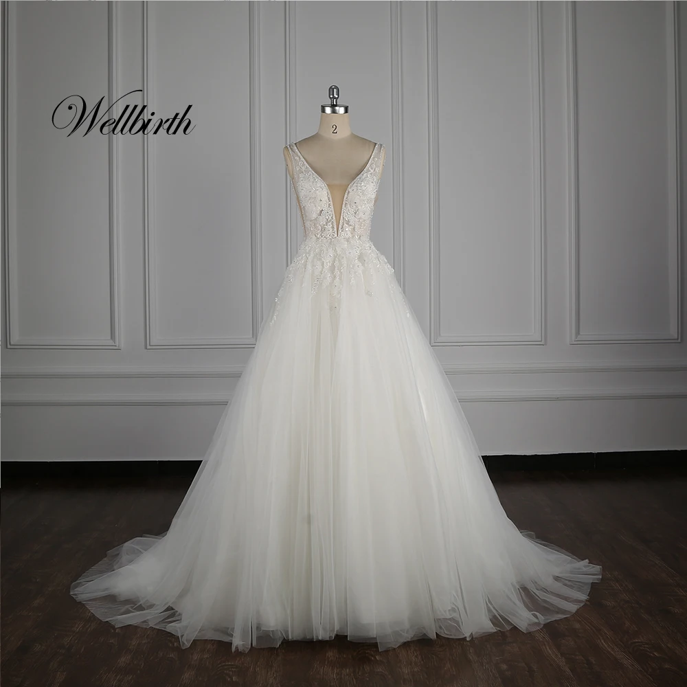 100% настоящая фотография Wellbirth Vestido de novia Милое Свадебное Платье трапециевидной