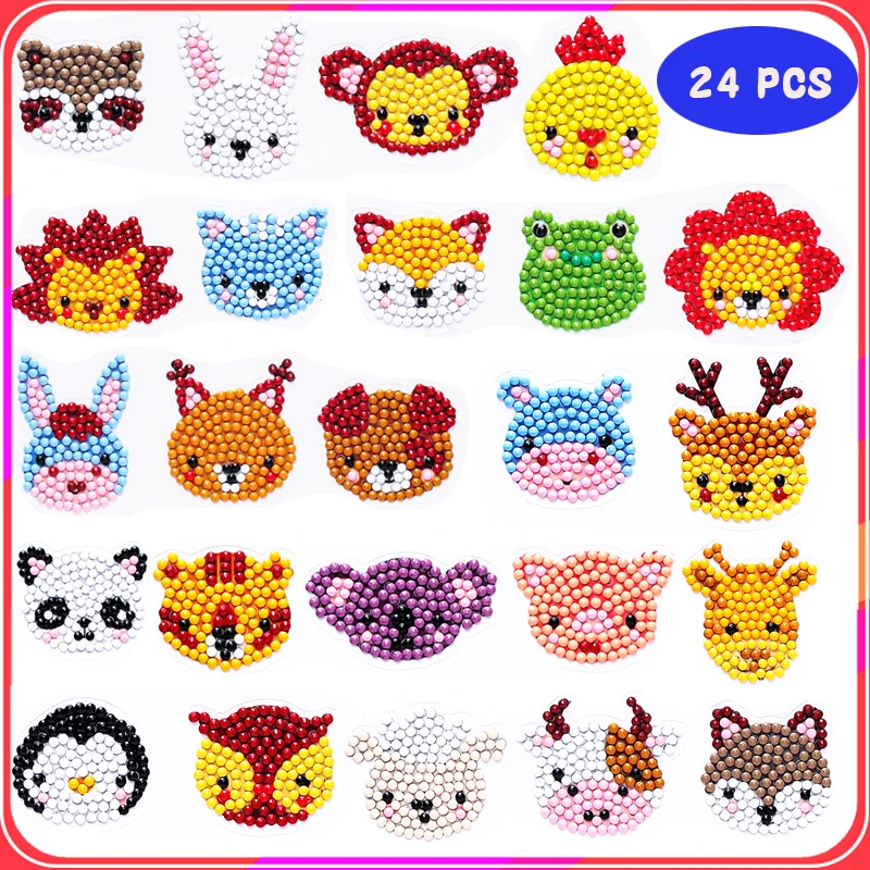 10-Pieces Easy Diamond Painting Stickers Kits for Kids,5D Animal Diamond Art Mosaic Stickers by Numbers Kit,Big Size