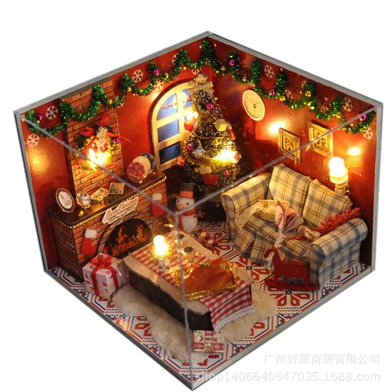Creative Wooden Dollhouse Handmade Miniature Model Building Kits Assembly Furniture Puzzle Toys LED Mini Doll House With Cover | Игрушки и