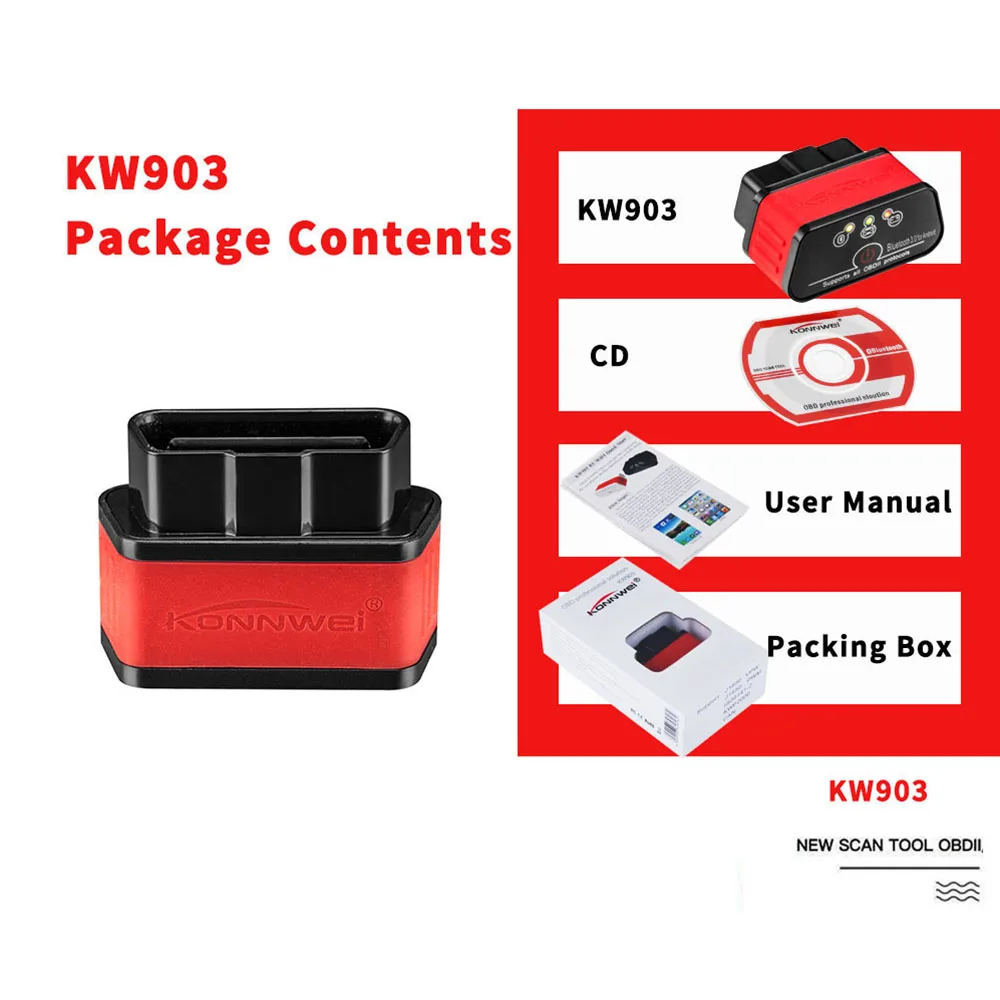 KONNWEI KW903 ELM327 Bluetooth 3 0 ODB II автомобильный диагностический сканер автоматический