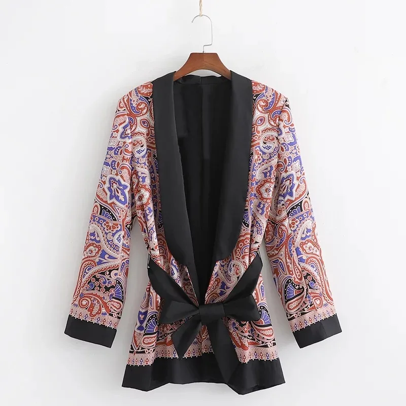 

AliExpress EBay INS New Style Europe And America WOMEN'S Dress with Belt Printed Casual Suit Jacket