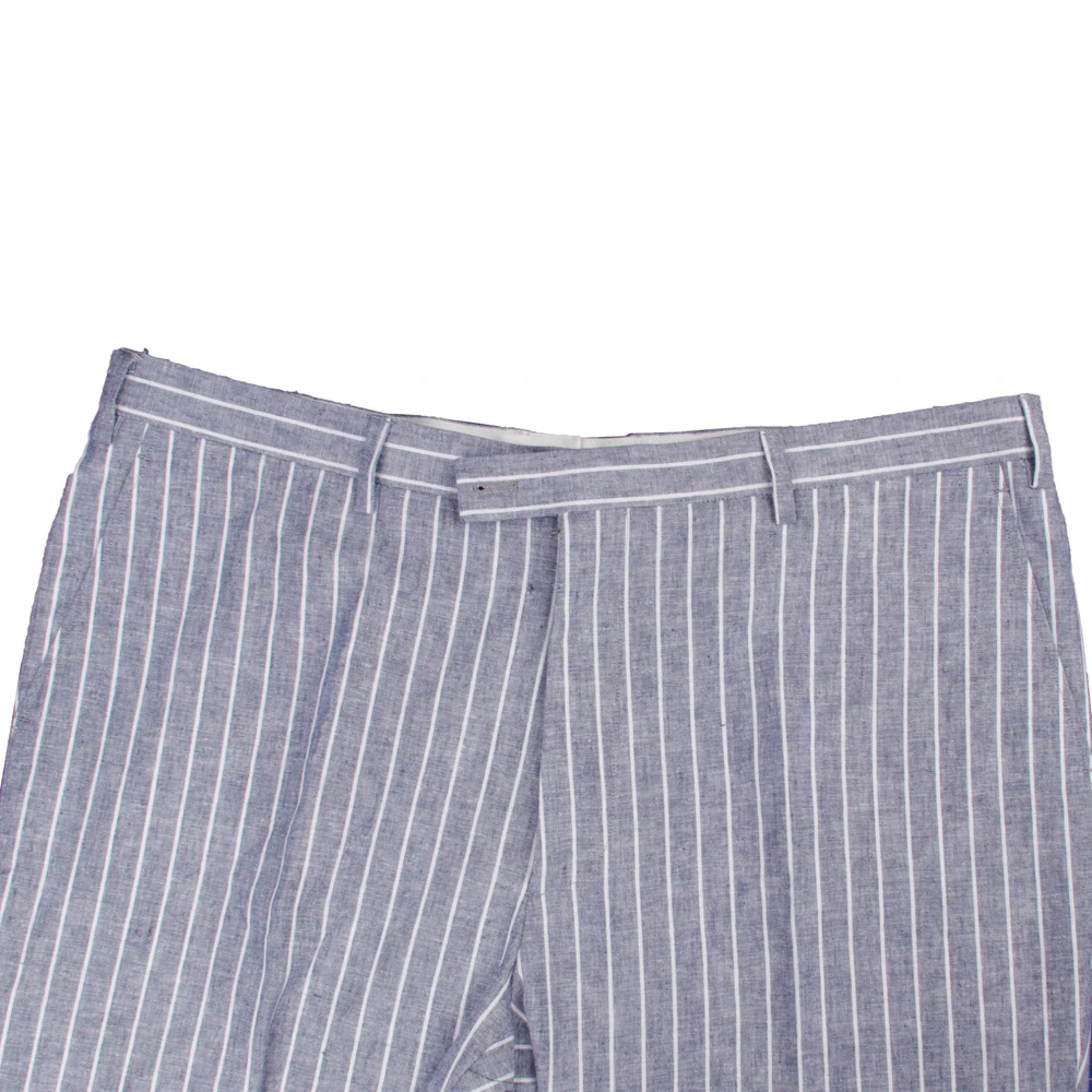 Trendy Breathable Denim Blue Chalk Stripe Linen Cotton Dress Pants Tailor Made Trousers Custom Made Pants For Summer Linen Pants