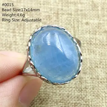 

Genuine Natural Blue Aquamarine Ring Crystal Clear Bead Adjustable Ring 925 Silver Rectangle Oval Ring AAAAA Drop Shipping