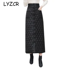 LYZCR теплые длинные юбки для женщин Зимняя юбка размера плюс юбка на пуговицах Длинная макси с высокой талией теплые юбки для зимы