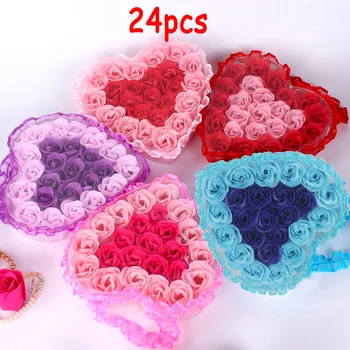 

Rose Soap 24 Pcs Heart Scented Bath Body Petal Rose Flower Soap Case Wedding Decoration Gift Festival Box X#4
