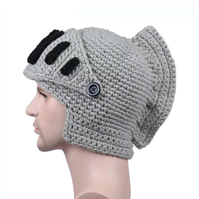 Novelty Roman Hat Winter Beanie Hats For Men Warm Mask Knight Helmet Knitted Cap Handmade