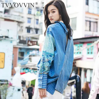 

TVVOVVIN Striped Shirt 2019 Women Spring Clothes Chemise Femme Casual Tops and Long Sleeve Asymmetric Blouse W104