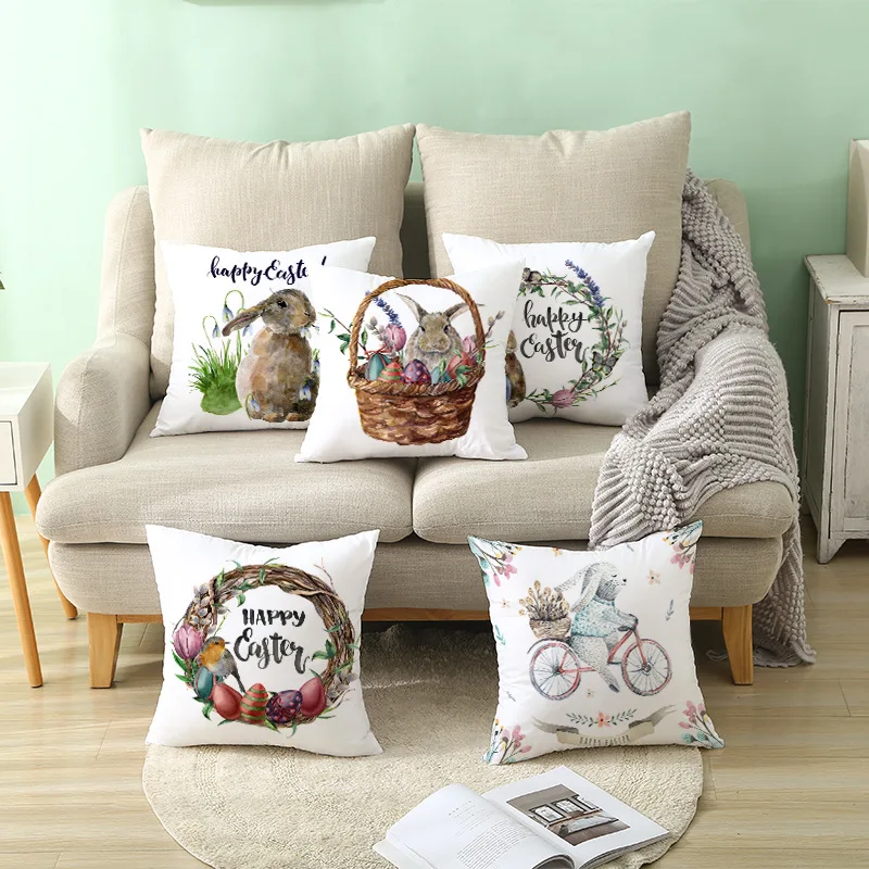 

2020 Easter New Peach Skin Pillow Cover Cartoon Rabbit Sofa Cushion Cover Cushion Cover Jesus Resurrection Decoration Pillow