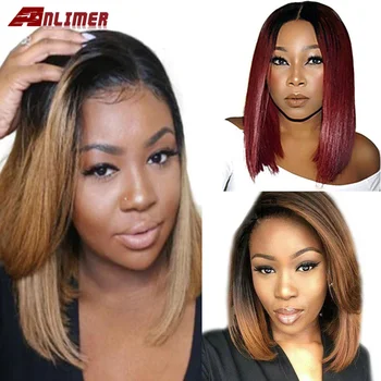 

Deep Part Ombre Brown Honey Blonde Burgundy Short Bob Wigs for Black Women Remy Brazilian Lace Front Wig Bob Human Hair Wigs