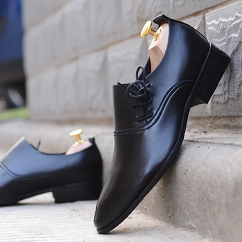 Mazefeng New Men Leather Shoes Man Business Dress Classic Style Flats Lace Up Pointed Toe Shoe For Men Oxford Shoes