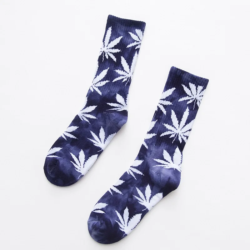 Tie-dyed purple Модные носки с кленовыми листьями, носки для мужчин и женщин, хлопковые спортивные носки для скейтборда в стиле хип-хоп - Цвет: Tie-dyed purple