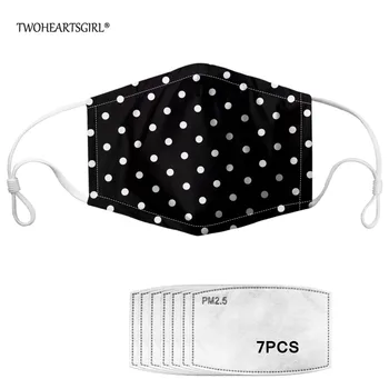 

TWOHEARTSGIRL PM2.5 Women Men Mouth Face Mask Printing Polka Dot Anti Dust Washable Mouth Mask with 7pcs Activated Carbon Filter